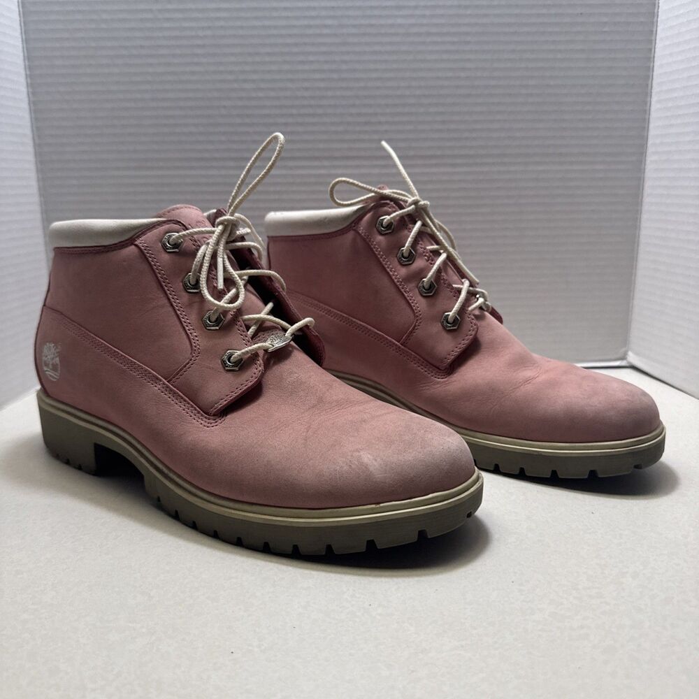 Timberland Women's Pink Lace Up Boots, Genuine Leather, Waterproof - Size 11